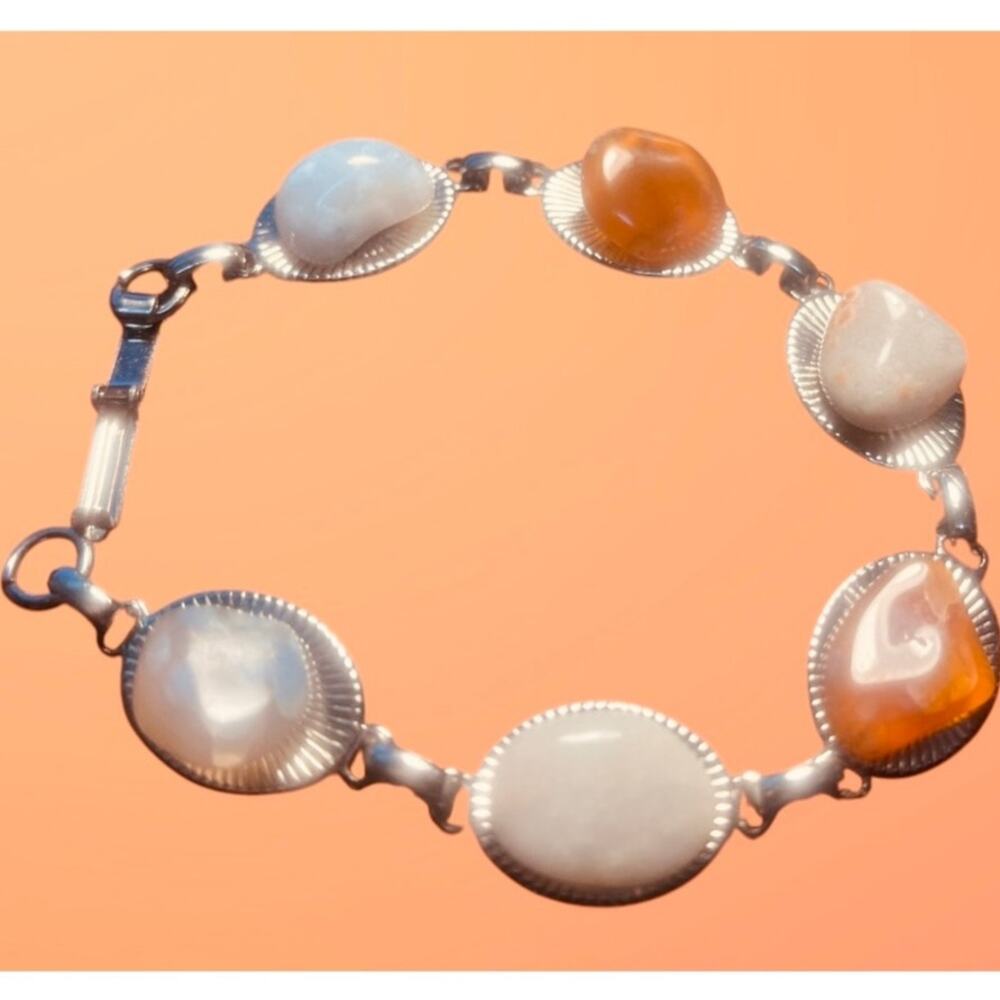 Natural Stone Bracelet on Sterling Silver Links 7”